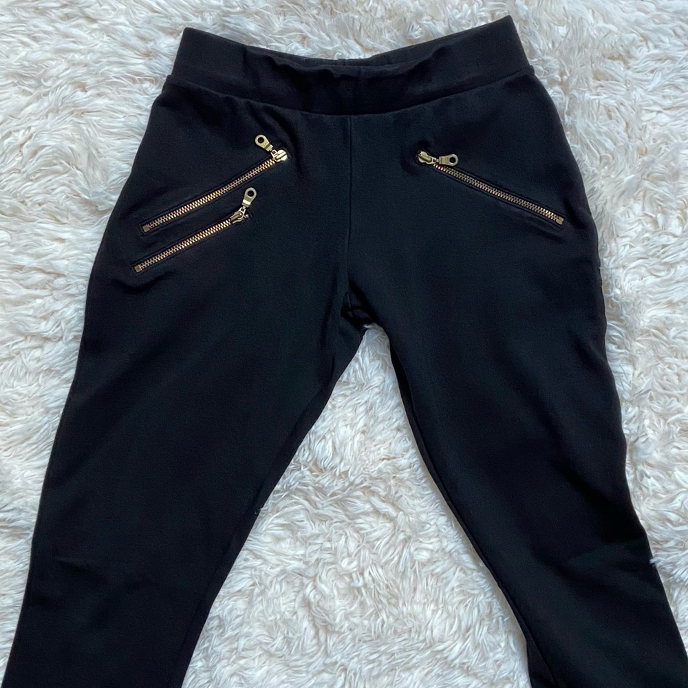 Black Leggings with Gold Zipper Details